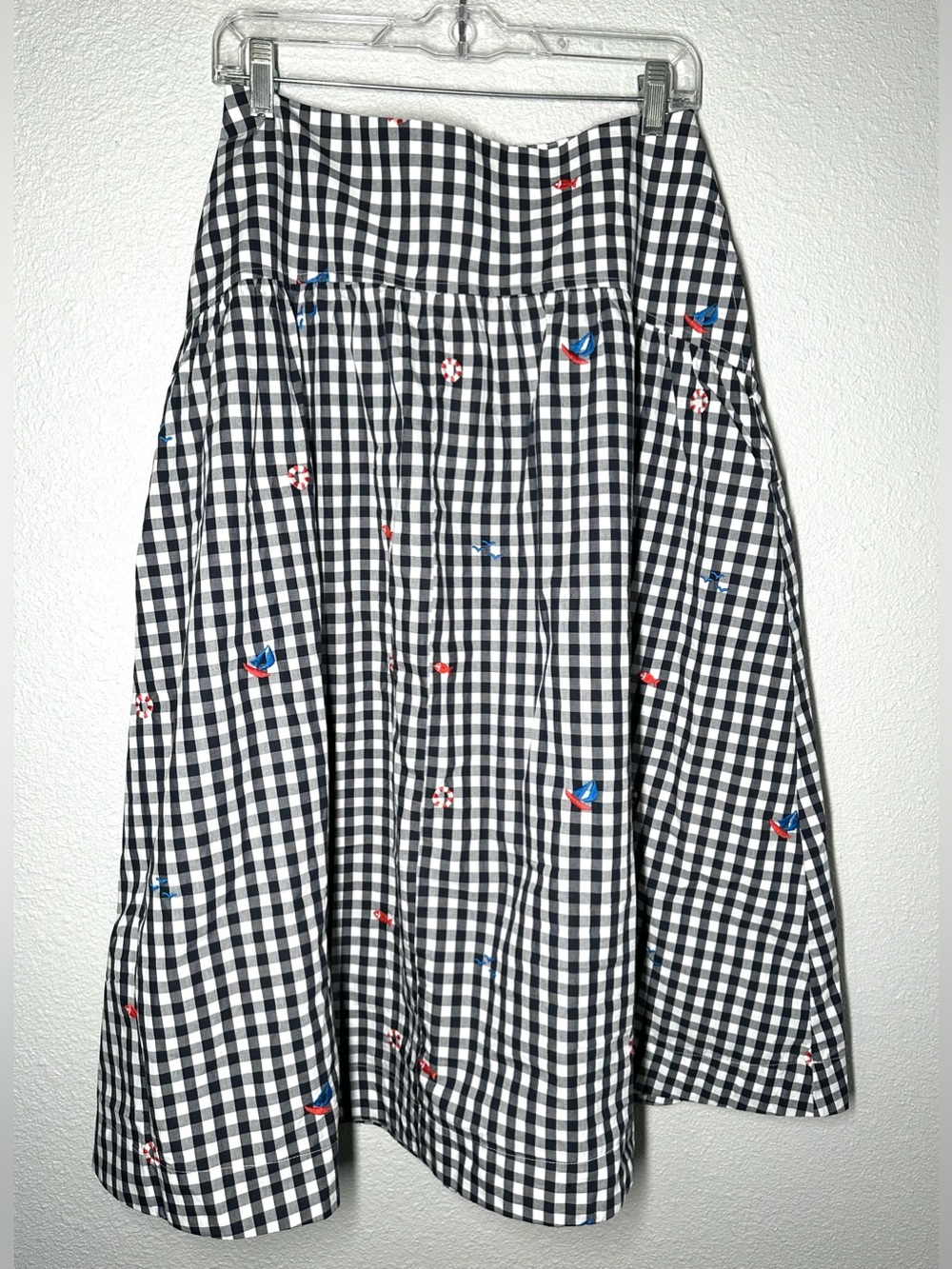 NWT Free Assembly Midi Skirt Embroidered Gingham Nautical Cotton Size 6